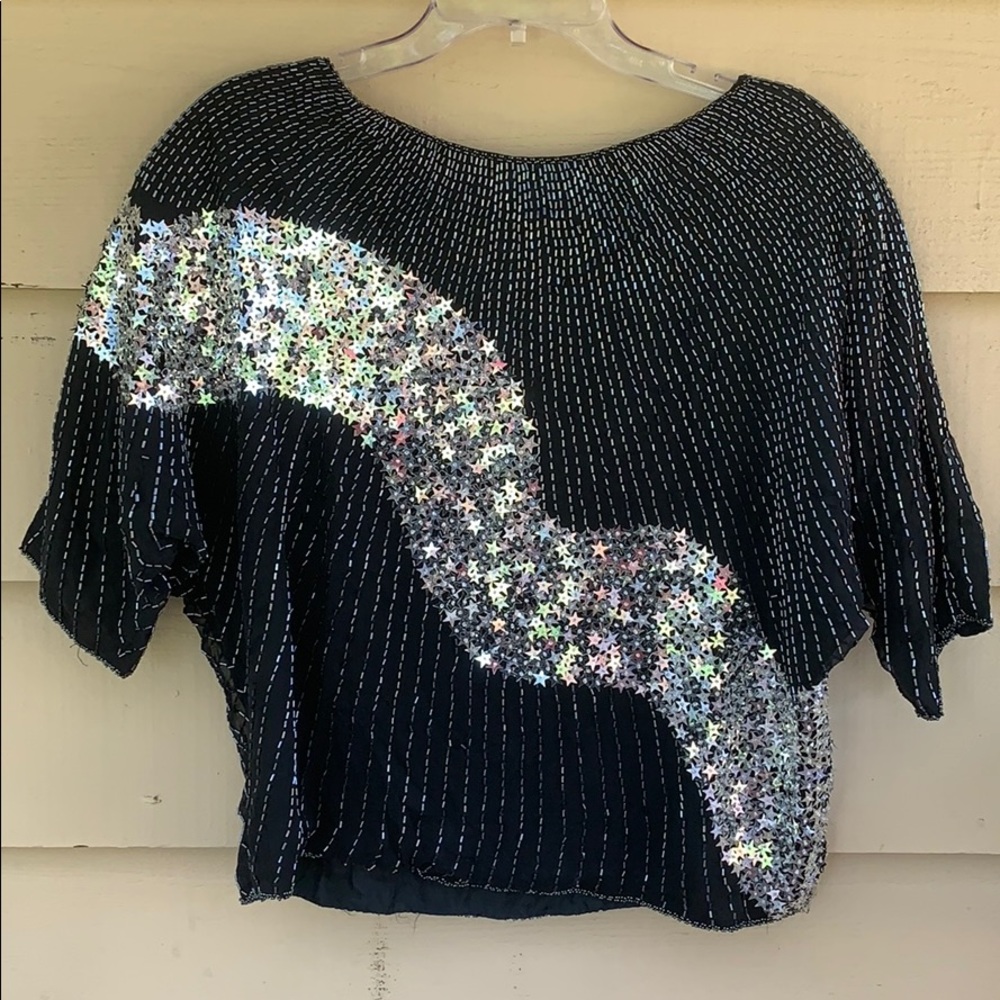 Vintage 80’s Star sequins Top Dolman - Picture 1 of 8